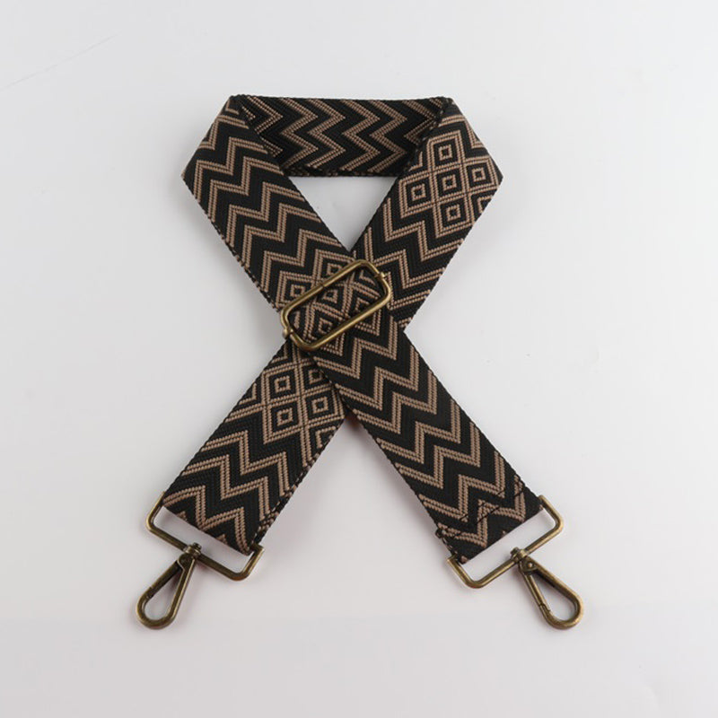 W Character Grain Bronze Buckle Wide Shoulder Straps