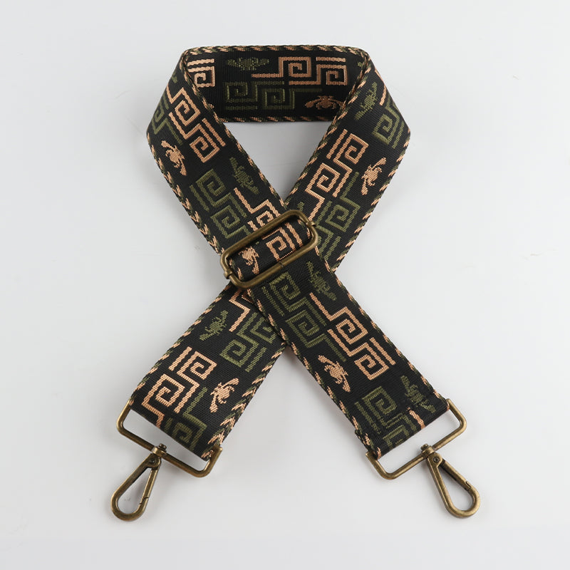 Dark Geometry Textured Bronze Buckle Wide Shoulder Straps