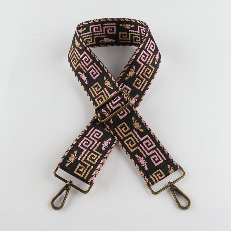 Dark Geometry Textured Bronze Buckle Wide Shoulder Straps