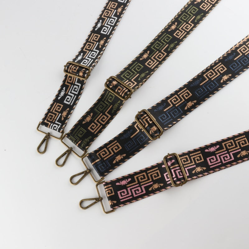 Dark Geometry Textured Bronze Buckle Wide Shoulder Straps