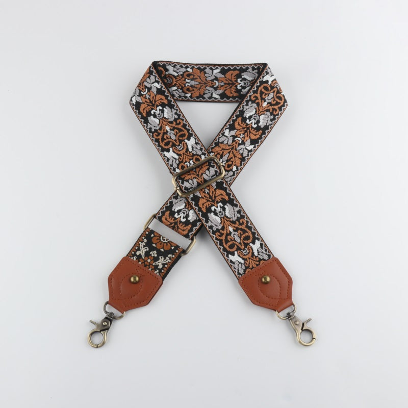 Ethnic Style Bag Strap with Brown Leather Head