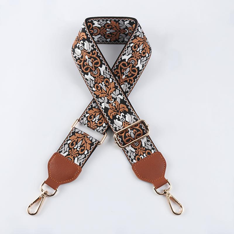 White Yellow and Purple Jacquard Bag Strap with Leather Head