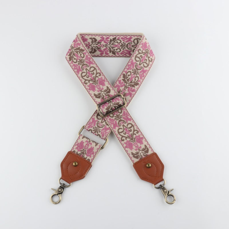 Ethnic Style Bag Strap with Brown Leather Head