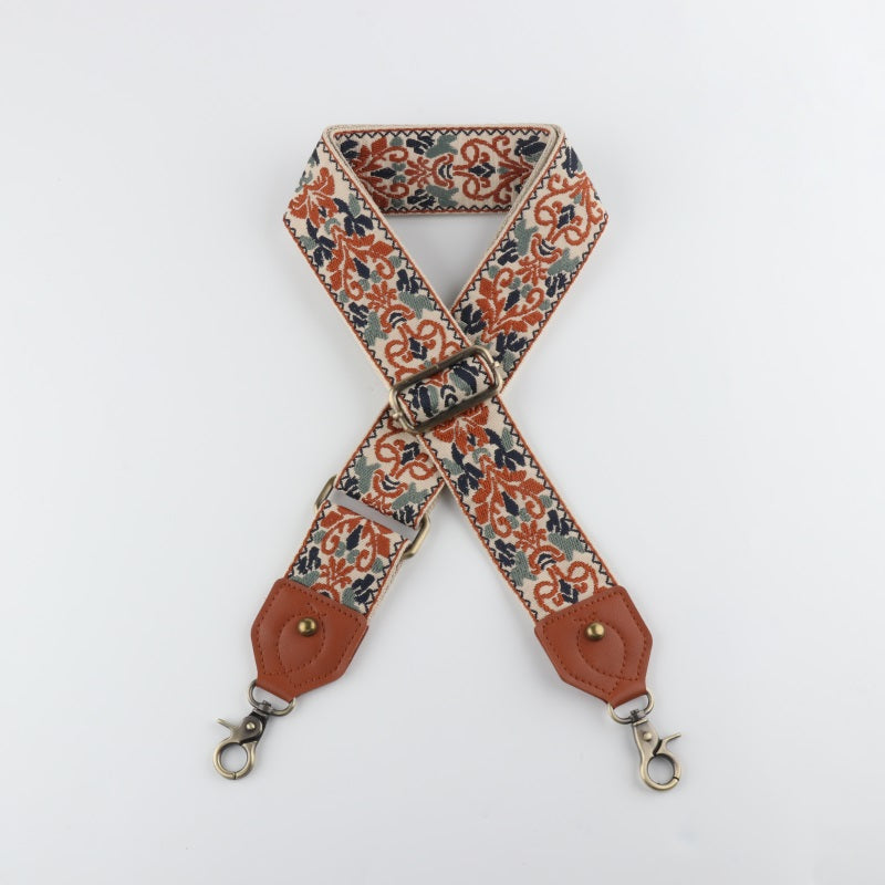 Ethnic Style Bag Strap with Brown Leather Head