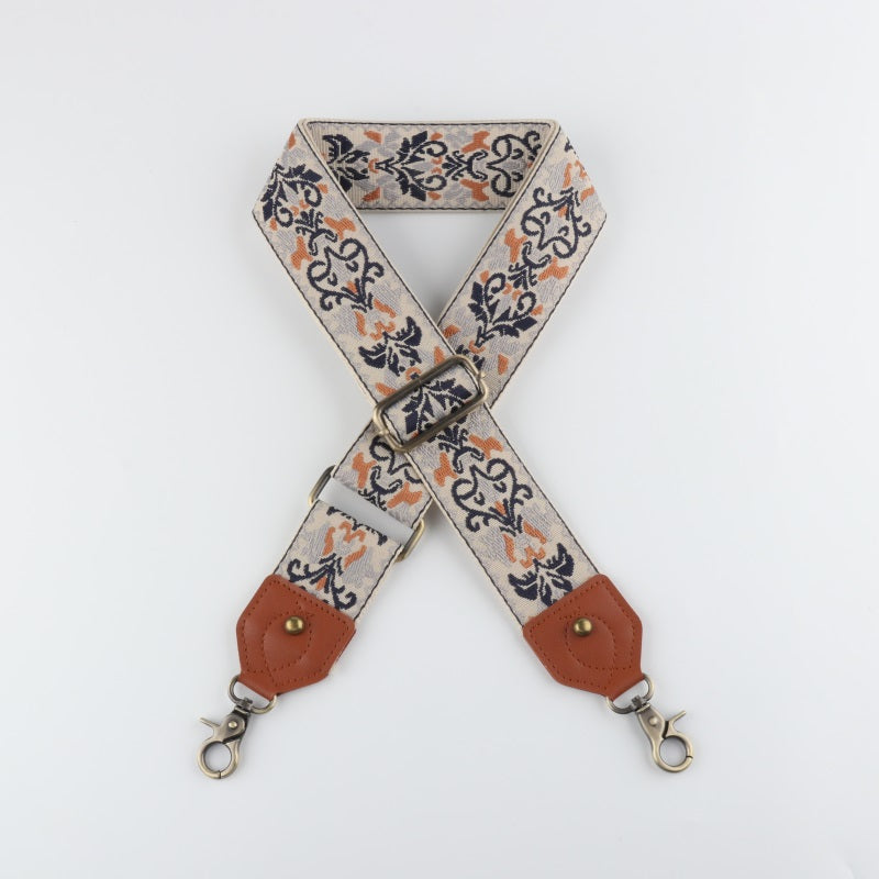 Ethnic Style Bag Strap with Brown Leather Head
