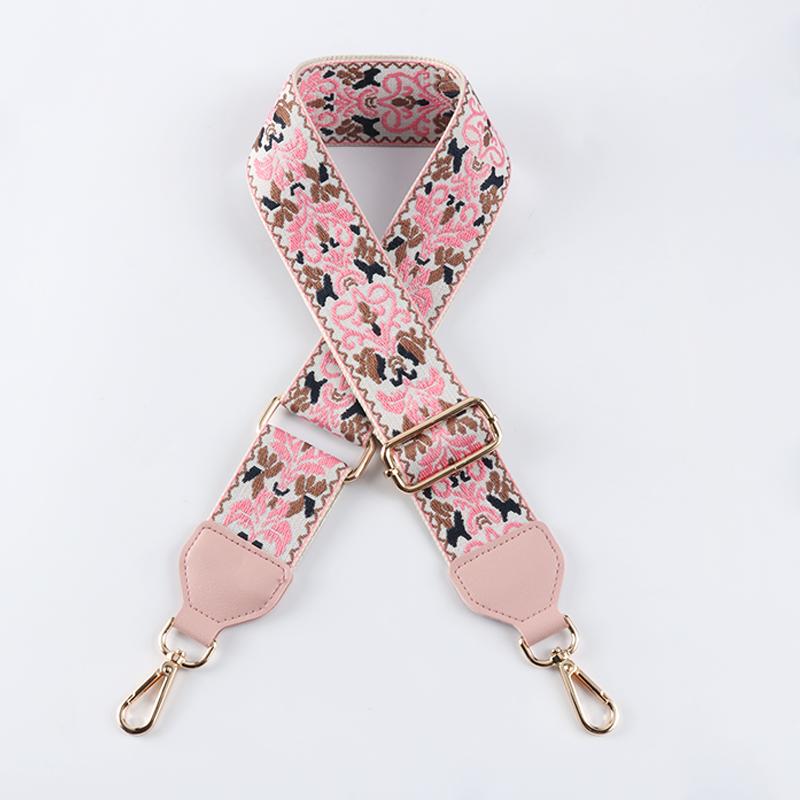White Yellow and Purple Jacquard Bag Strap with Leather Head
