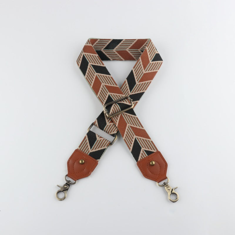 Ethnic Style Bag Strap with Brown Leather Head