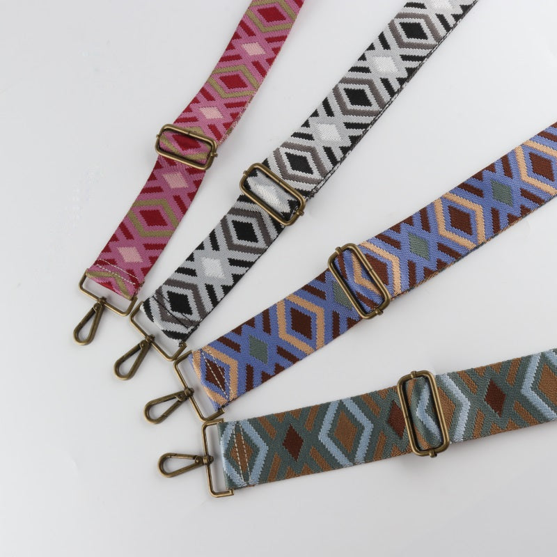 Bold Diamond Pattern Bronze Buckle Wide Shoulder Straps