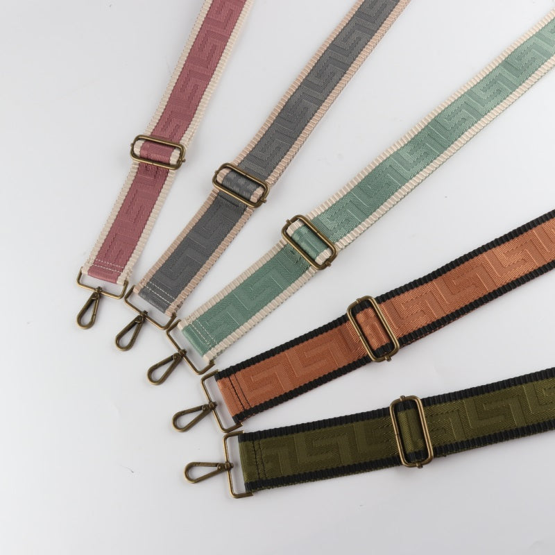 Meander Pattern Print Bronze Buckle Wide Shoulder Straps