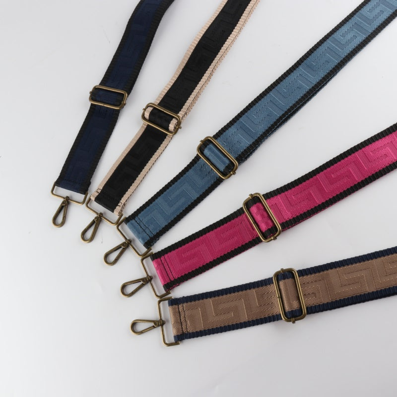Meander Pattern Print Bronze Buckle Wide Shoulder Straps