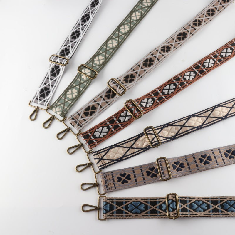 Four Clover Grid Print Bronze Buckle Wide Shoulder Straps