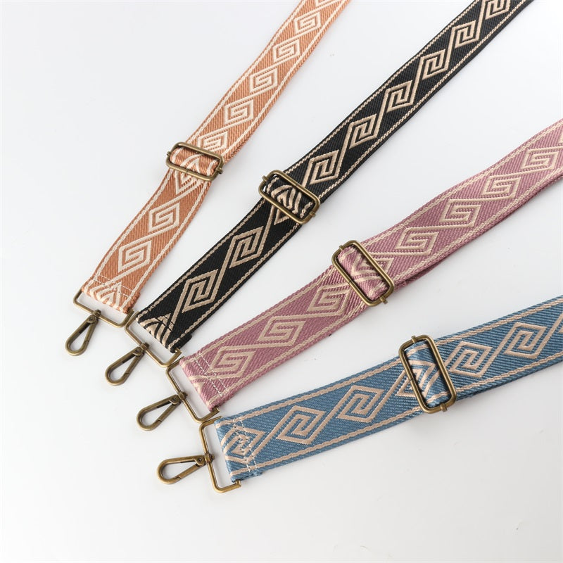 Connected Strokes Diamond Pattern Bronze Buckle Wide Shoulder Straps