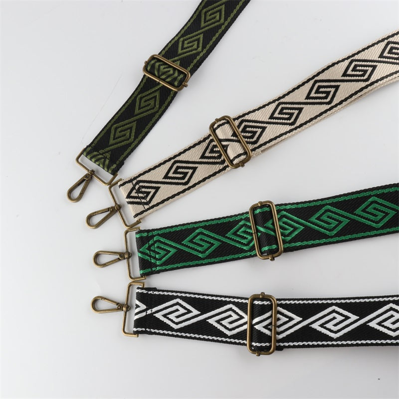 Connected Strokes Diamond Pattern Bronze Buckle Wide Shoulder Straps