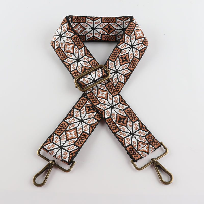 Symmetrical Floral Print Bronze Buckle Wide Shoulder Straps
