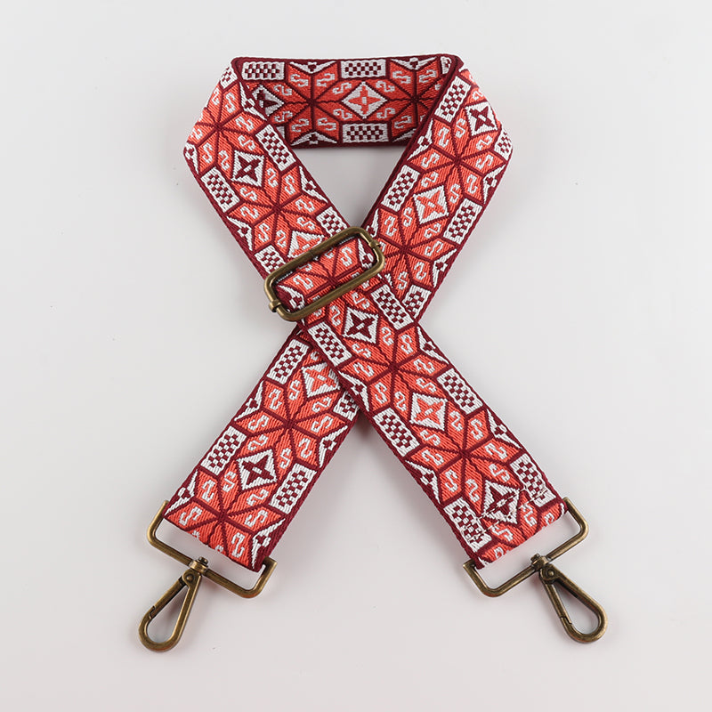Symmetrical Floral Print Bronze Buckle Wide Shoulder Straps