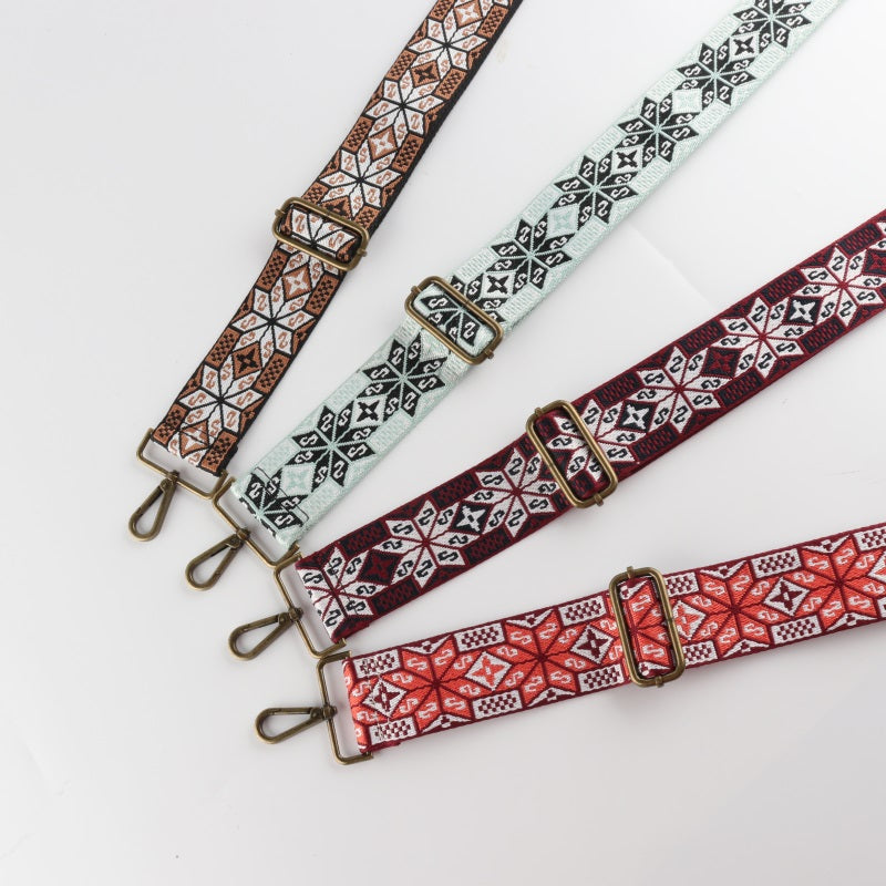 Symmetrical Floral Print Bronze Buckle Wide Shoulder Straps