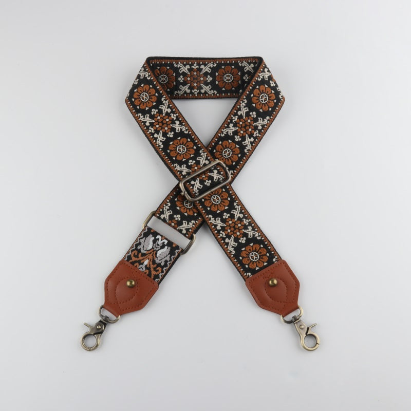 Ethnic Style Bag Strap with Brown Leather Head