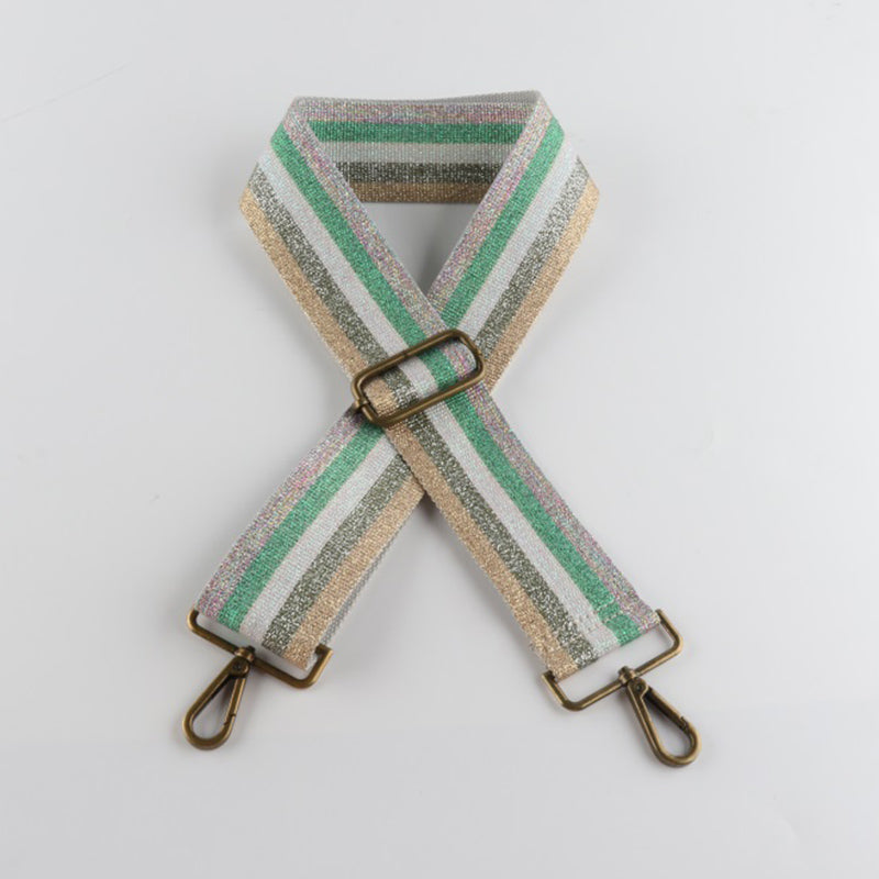 Five Color Stripes Shimmer Bronze Buckle Wide Shoulder Straps