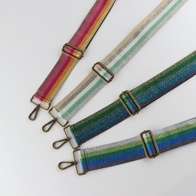 Five Color Stripes Shimmer Bronze Buckle Wide Shoulder Straps