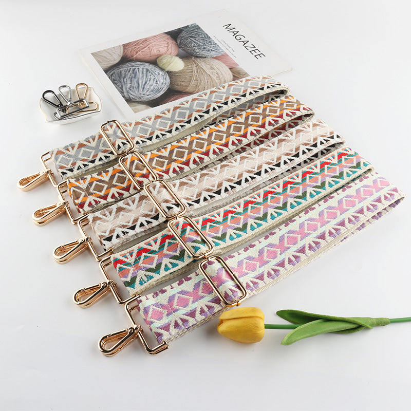 Muti-colors Mixed Diamond Geometric Pattern Bag Strap