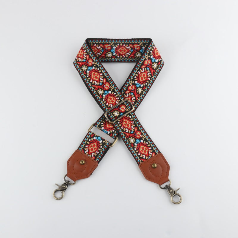 Ethnic Style Bag Strap with Brown Leather Head