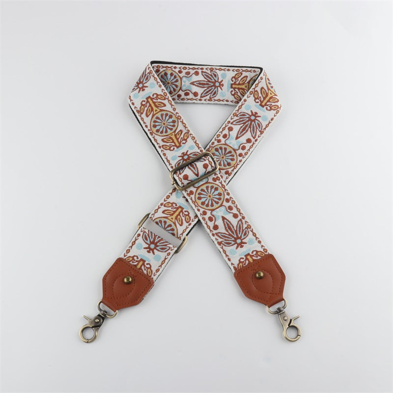 Ethnic Style Bag Strap with Brown Leather Head