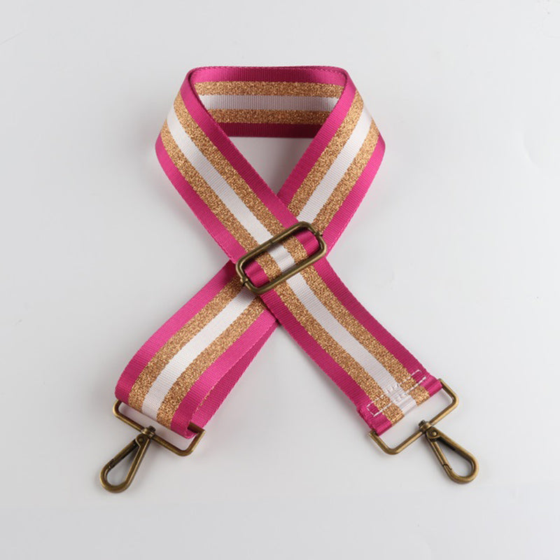 Silver Stripe Thread Glitter Bronze Buckle Wide Shoulder Straps