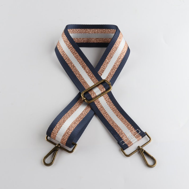 Silver Stripe Thread Glitter Bronze Buckle Wide Shoulder Straps