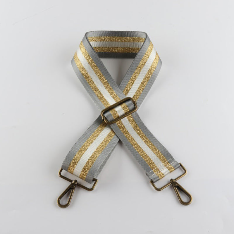 Silver Stripe Thread Glitter Bronze Buckle Wide Shoulder Straps