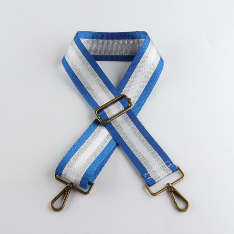 Silver Stripe Thread Glitter Bronze Buckle Wide Shoulder Straps