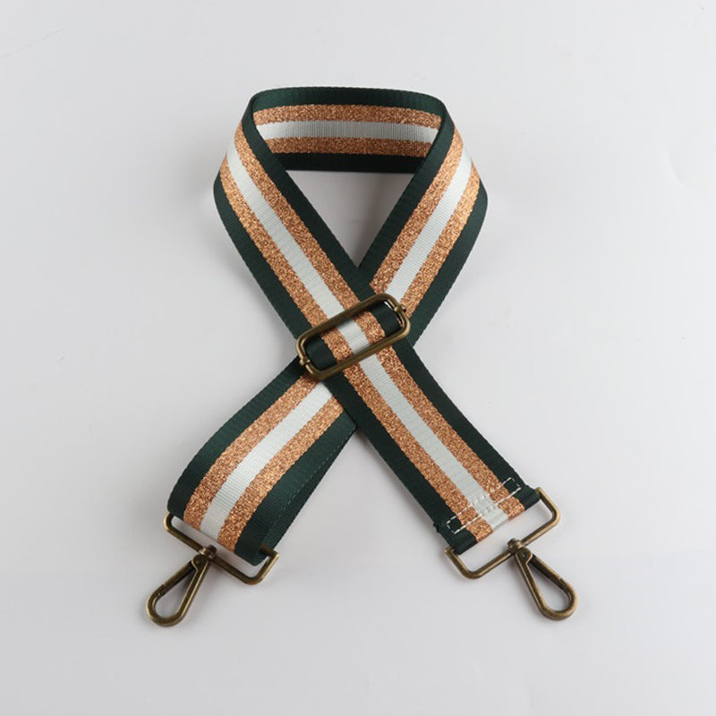 Silver Stripe Thread Glitter Bronze Buckle Wide Shoulder Straps