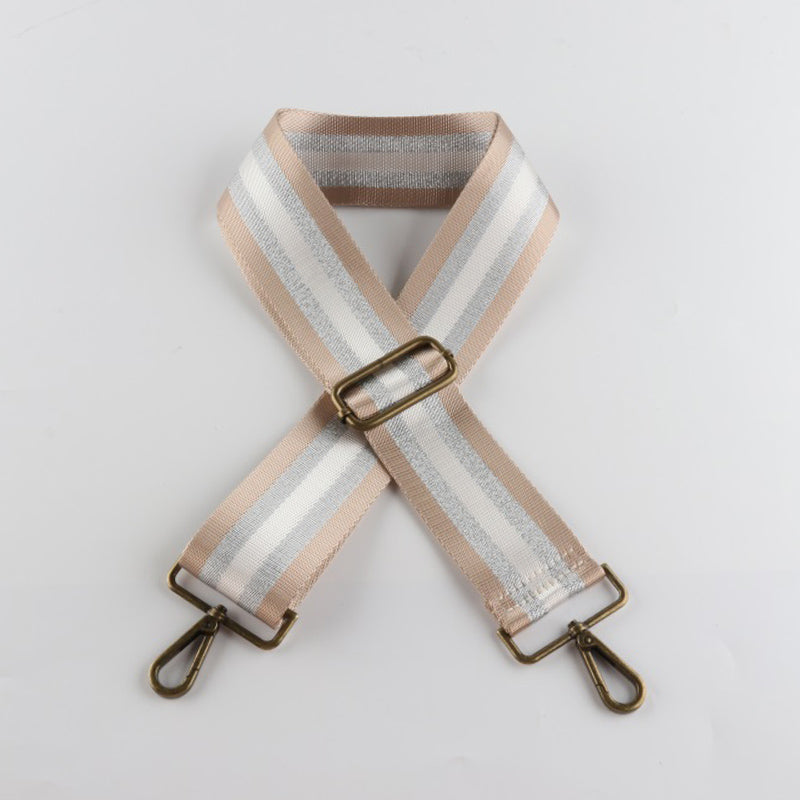 Silver Stripe Thread Glitter Bronze Buckle Wide Shoulder Straps
