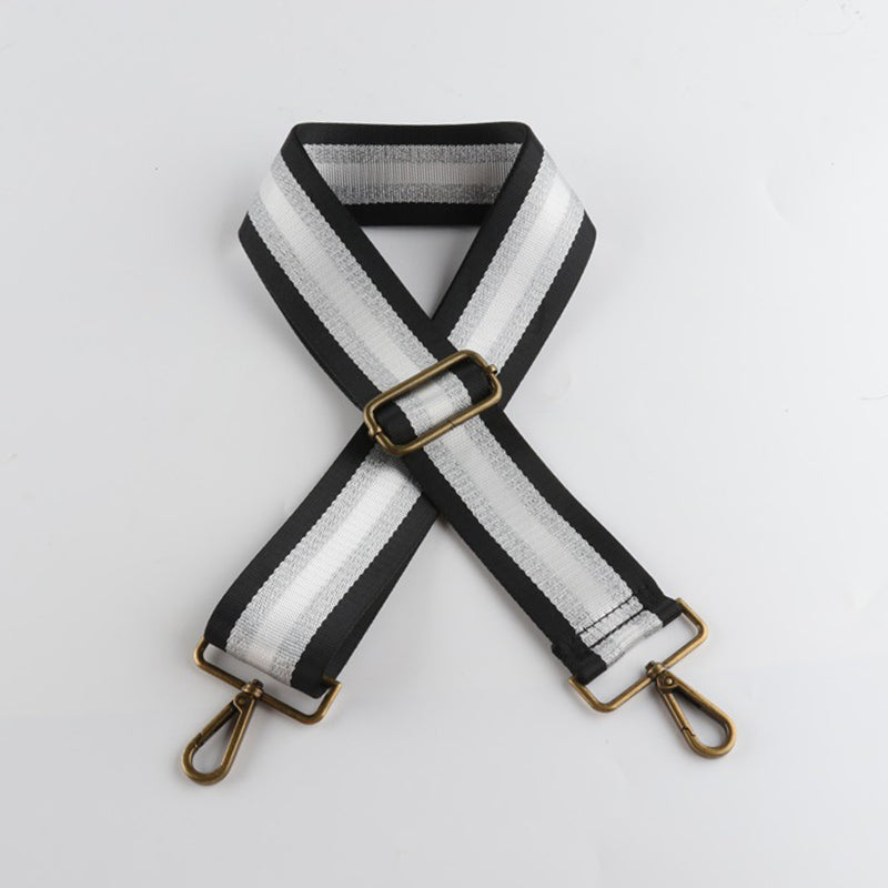 Silver Stripe Thread Glitter Bronze Buckle Wide Shoulder Straps