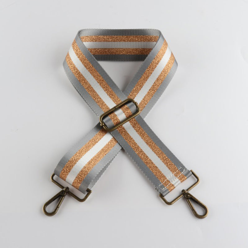 Silver Stripe Thread Glitter Bronze Buckle Wide Shoulder Straps