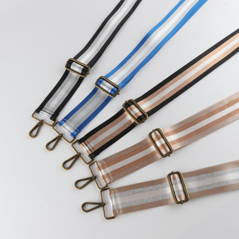 Silver Stripe Thread Glitter Bronze Buckle Wide Shoulder Straps