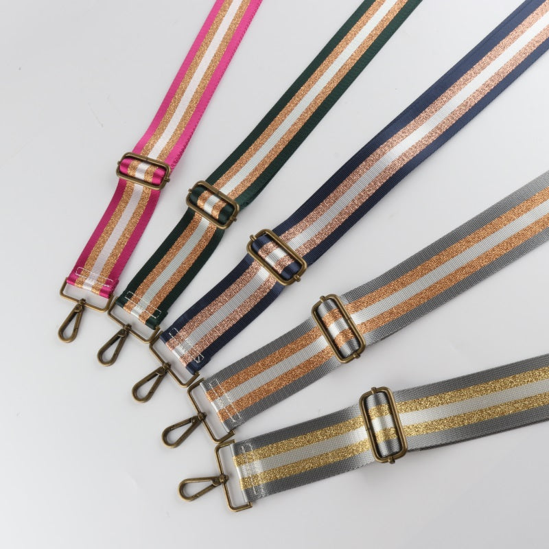 Silver Stripe Thread Glitter Bronze Buckle Wide Shoulder Straps