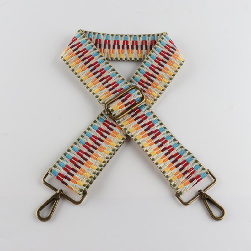 V Textured Jacquard Bronze Buckle Wide Shoulder Straps