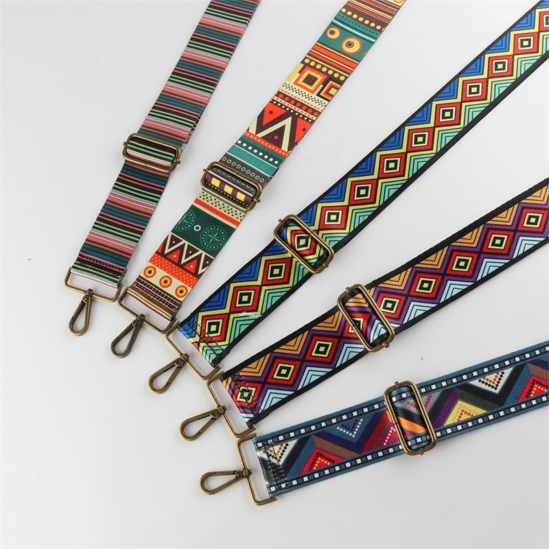 Premium Stripe Geometric Style Bronze Buckle Wide Shoulder Straps