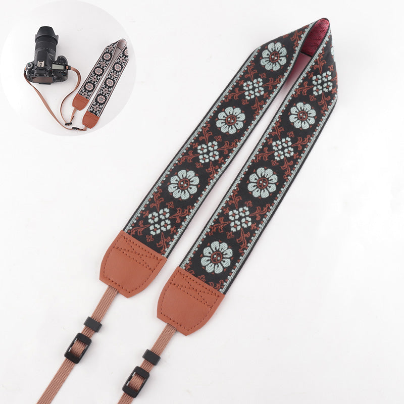 Maple Leaf Pattern Jacquard Brown Leather Camera Strap