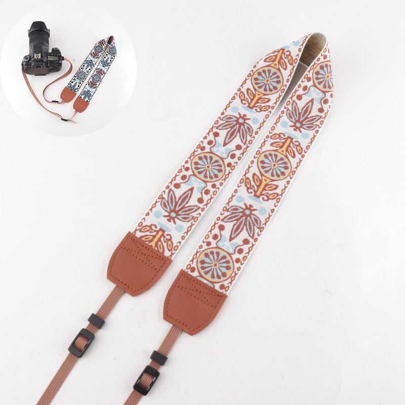 Maple Leaf Pattern Jacquard Brown Leather Camera Strap