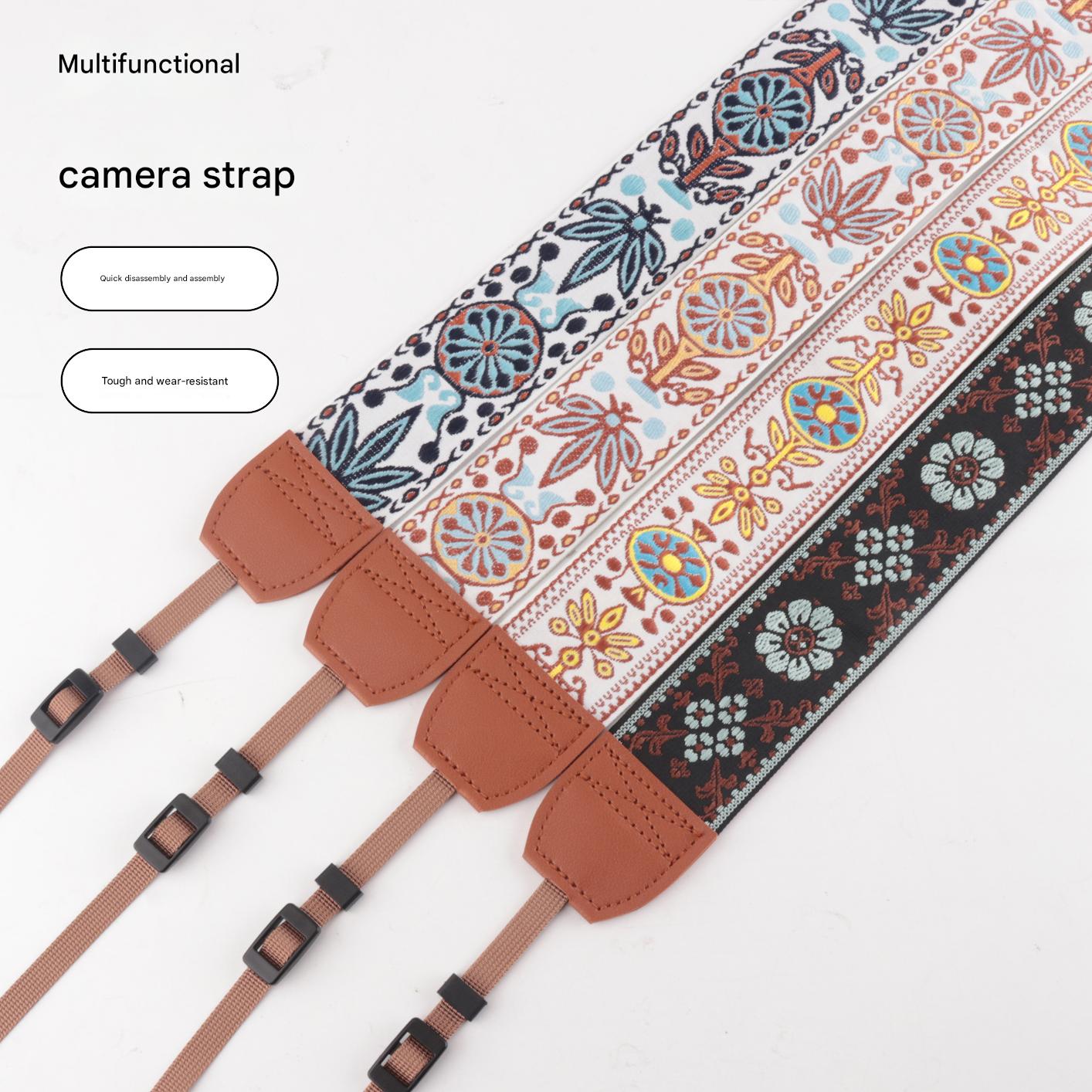 Maple Leaf Pattern Jacquard Brown Leather Camera Strap