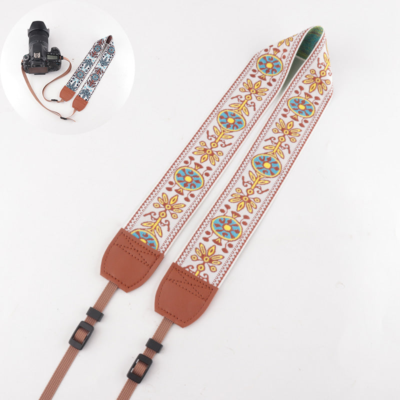 Maple Leaf Pattern Jacquard Brown Leather Camera Strap