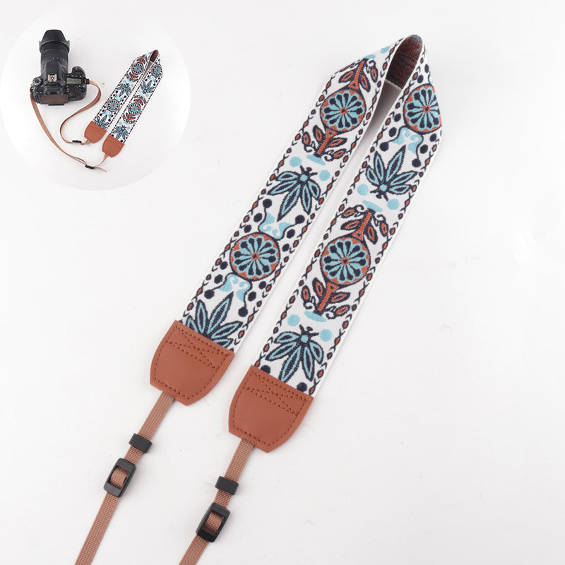 Maple Leaf Pattern Jacquard Brown Leather Camera Strap
