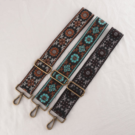 Embroidered Flowers All-match Colorful Braided Bag Strap