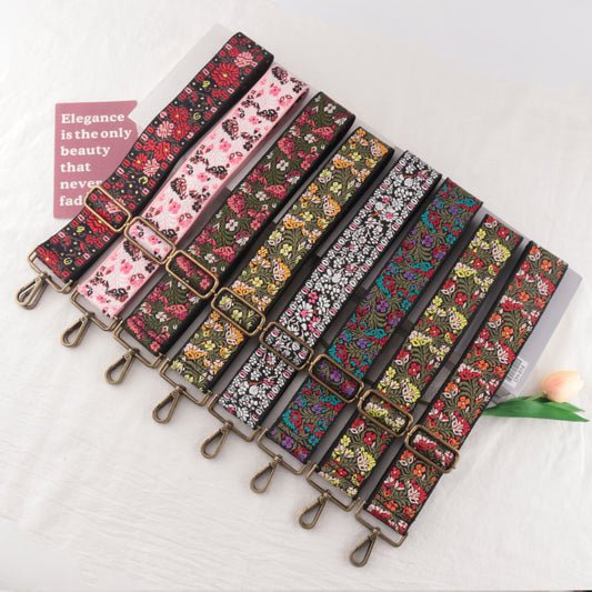 Bronze buckle Floral Pattern Bag Wide Strap