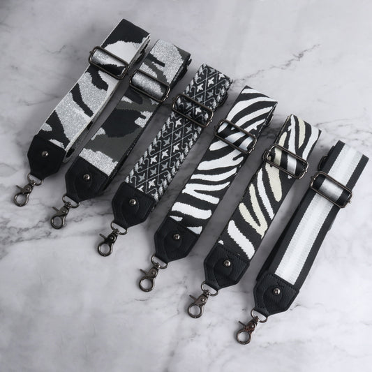 Camouflage Zebra Stripes Bag Strap with Leather Head