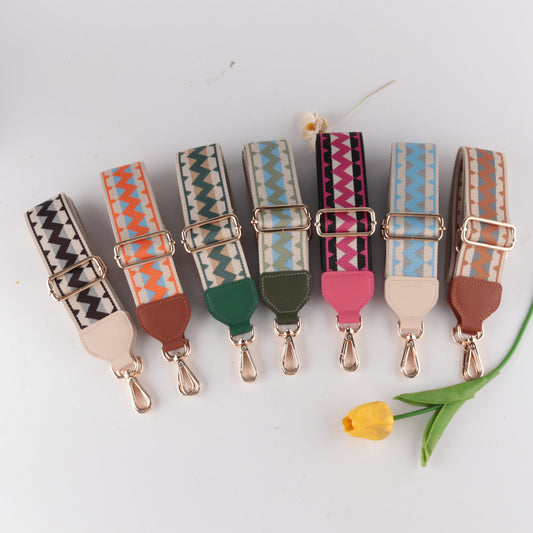 Wave Pattern Bag Strap with Colorful Leather Head