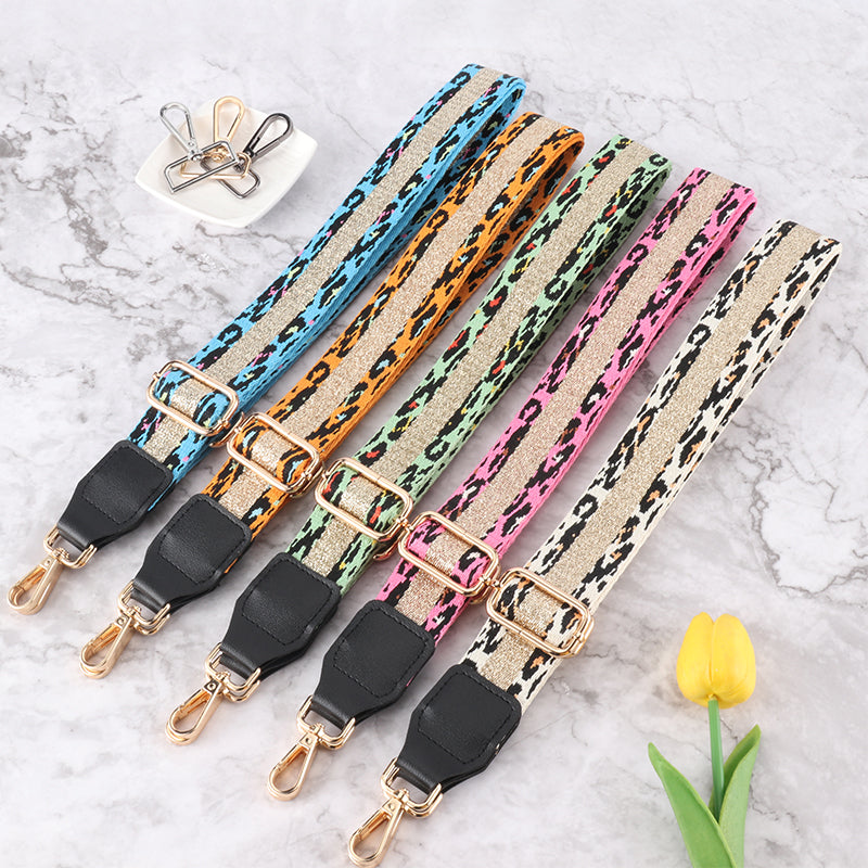 Golden Leopard Print Bag Strap with Leather Head