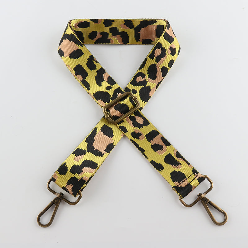 Contrasting Color Leopard Print Bronze Buckle Shoulder Straps