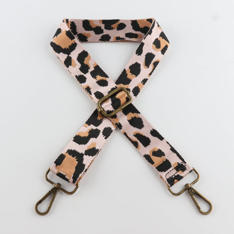 Contrasting Color Leopard Print Bronze Buckle Shoulder Straps